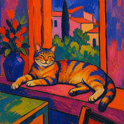 a cat lounging in a sunlit window