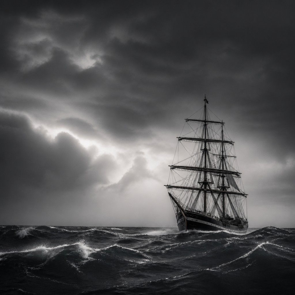 sailing ship on a stormy sea