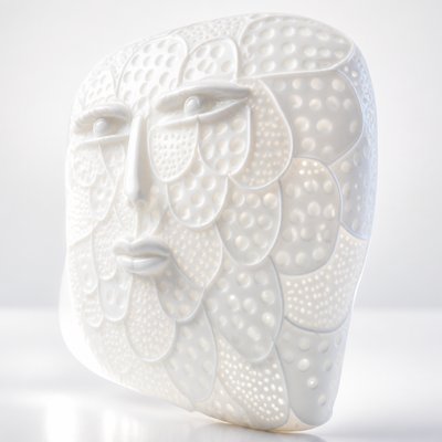 a white sculpture of a man's face with a white background