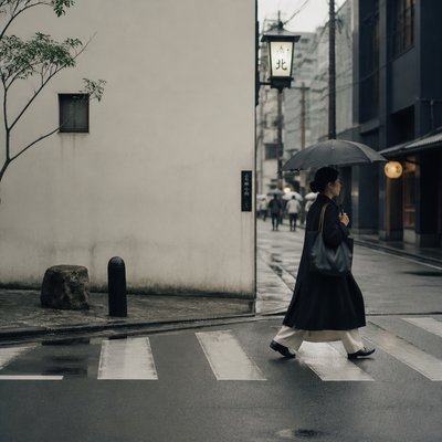 urban street with city activity — Elegant Asymmetry Art Style
