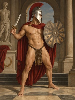 a painting of a roman warrior holding a sword