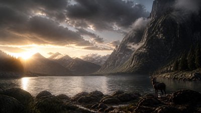 sweeping panoramic landscape with a dramatic sky