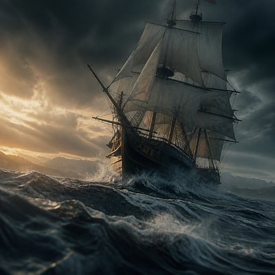 sailing ship on a stormy sea
