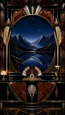a tranquil mountain lake beneath a starry night sky, no people, no text