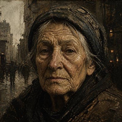 close-up portrait of an elderly person with expressive weathered features