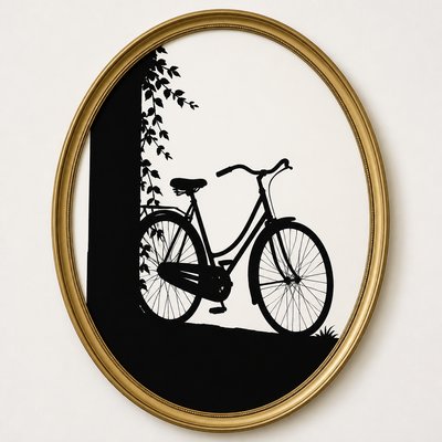 bicyle resting against a wall