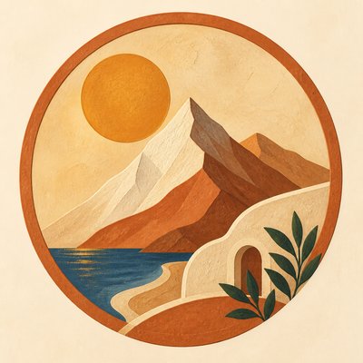 an emblem of a mountain peak inside a circle, simple bold shapes on a plain background, no text or lettering