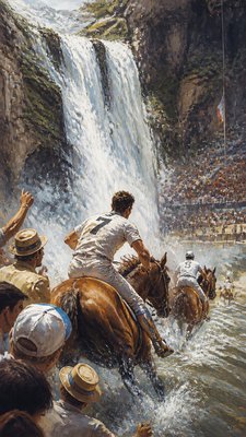 towering waterfall cascading down a cliff