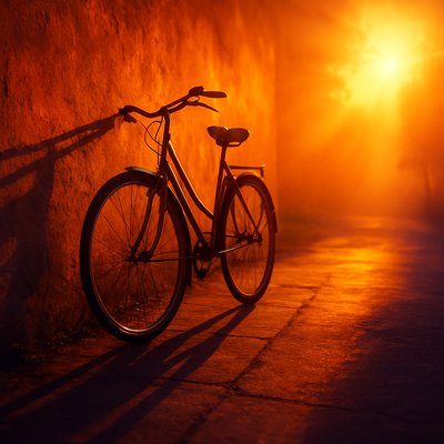 bicyle resting against a wall