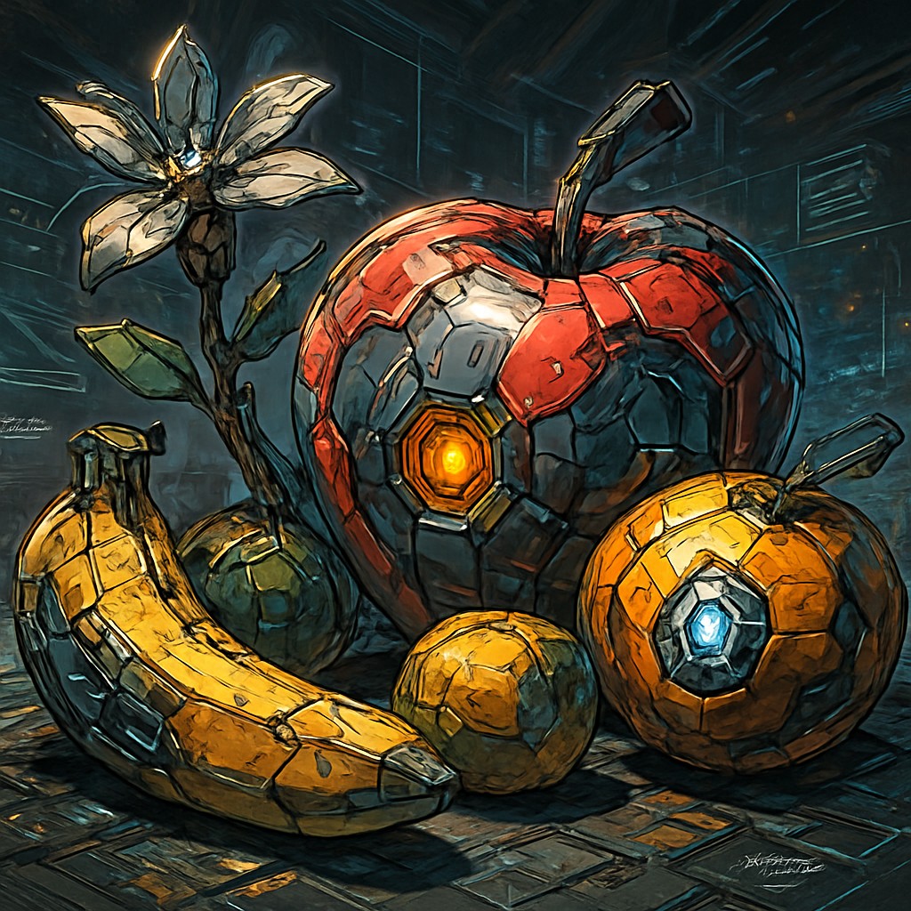 still life arrangement of fruits and flowers