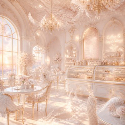 cozy cafe interior with warm lighting