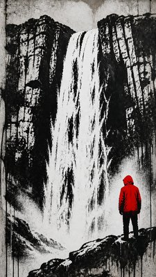 towering waterfall cascading down a cliff