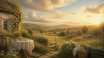 sweeping panoramic landscape with a dramatic sky
