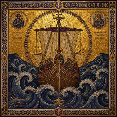 sailing ship on a stormy sea