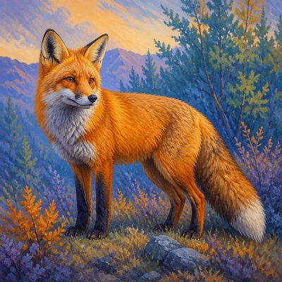 animal standing in natural pose — Split-Complementary Colors Art Style