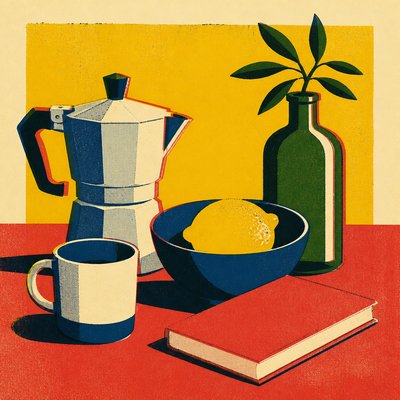 still life with everyday objects — Screen Print Style