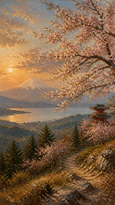 cherry blossom branches against a soft dawn sky, no people