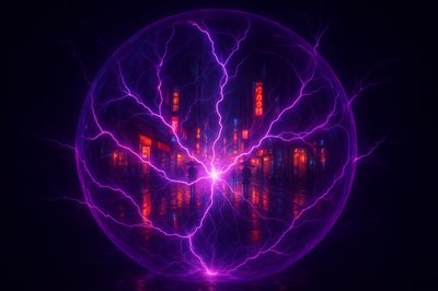 A rainy city street at night, neon signs reflecting on wet pavement, umbrellas, glowing shop windows, cinematic atmosphere