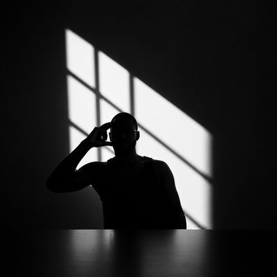 a man sitting at a table in front of a window