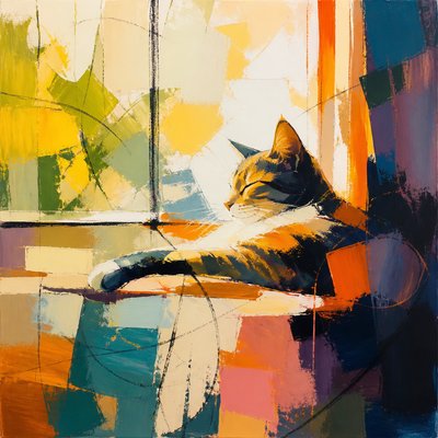 a cat lounging in a sunlit window