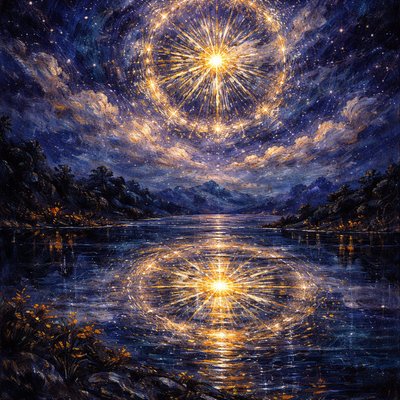 Express a heavenly wheel in the waters above above in the stars and another wheel on the waters below on earth. 