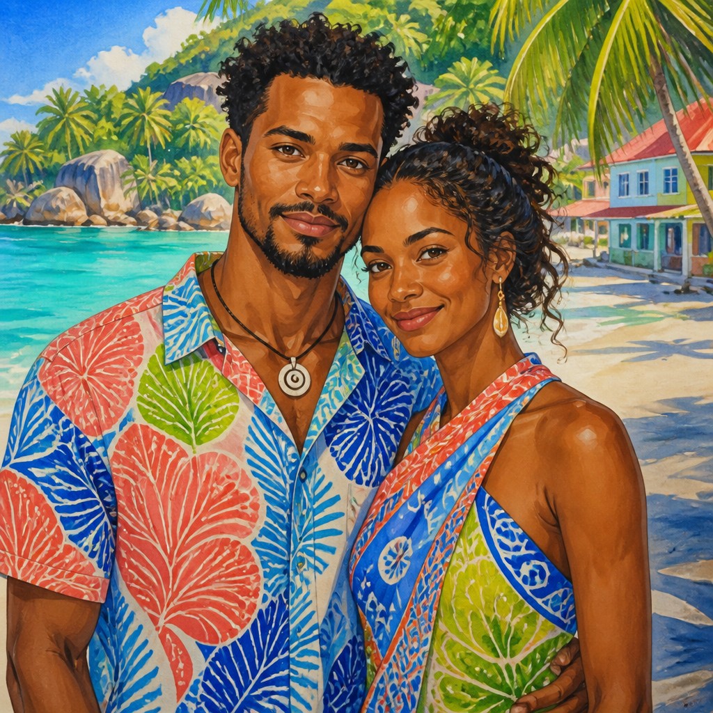 portrait of two people together — Seychellois Art Style