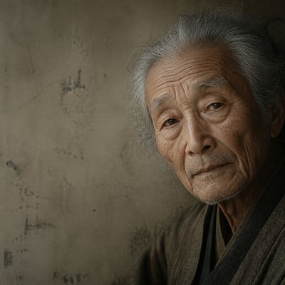 close-up portrait of an elderly person with expressive weathered features