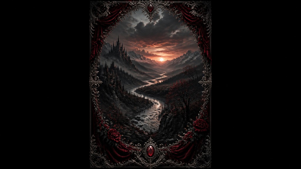 a vast valley with a river winding toward distant mountains at sunrise, no people, no text