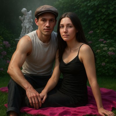 a man and a woman are sitting on a blanket