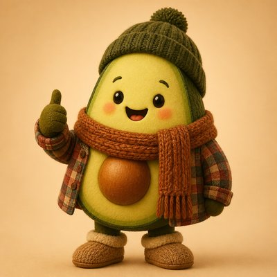 a happy avocado character giving a thumbs up, bold readable design on a plain background, no text