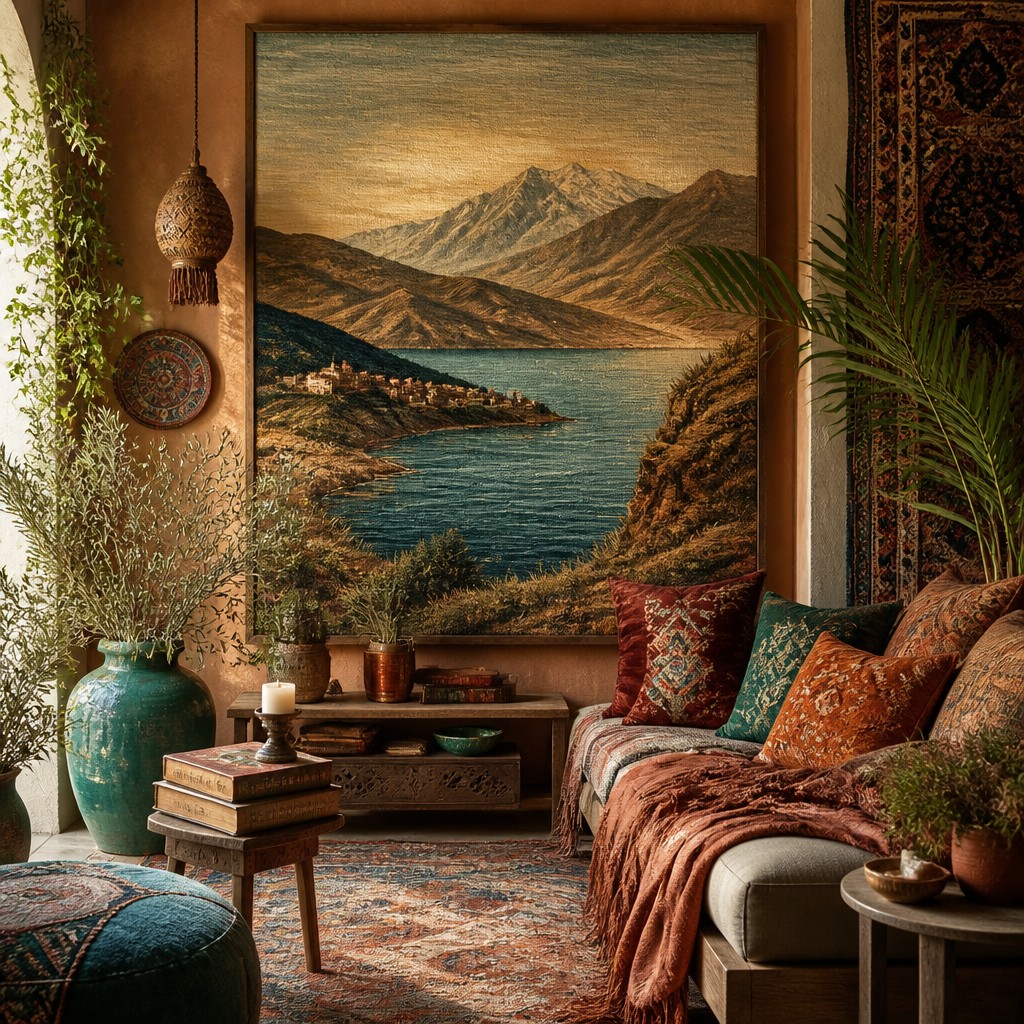 serene landscape with mountains and water