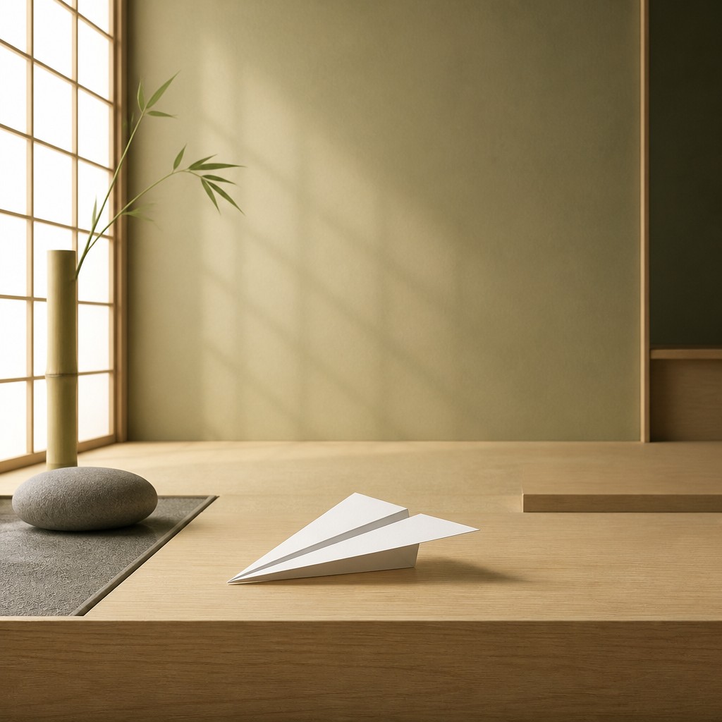 a paper plane, clean minimal composition on a plain background, no text