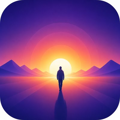 a solitary figure walking toward a glowing horizon across an empty plain, moody atmosphere, no text or lettering