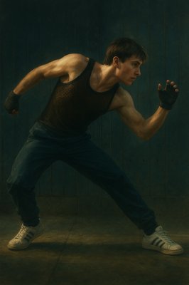 a man in a black tank top is doing a kick