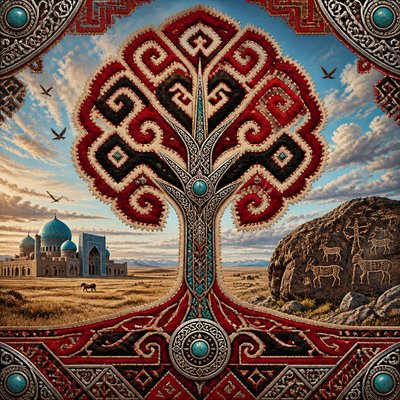 a tree in nature — Kazakh Art Style