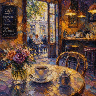 cozy cafe interior with warm lighting