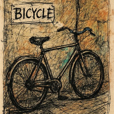 bicyle resting against a wall