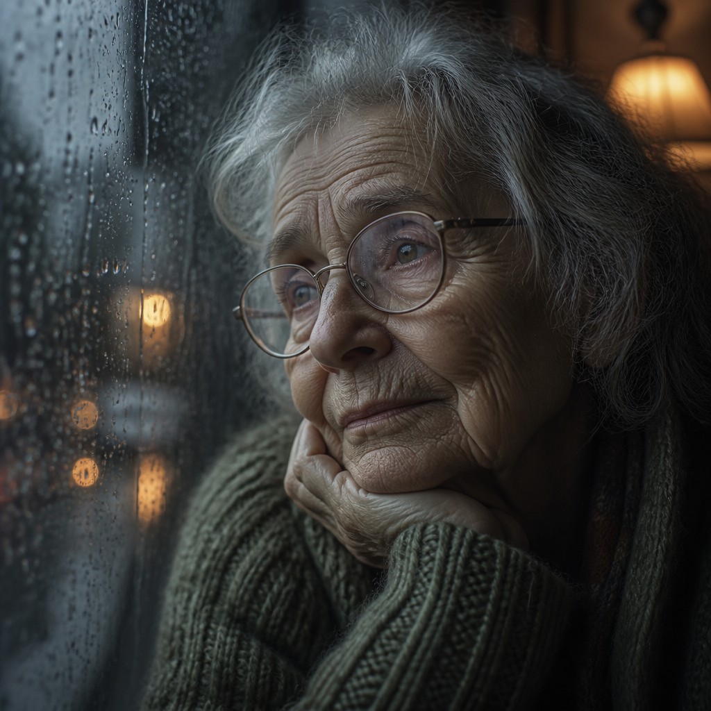 close-up portrait of an elderly person with expressive weathered features — Rainy Day Aesthetic