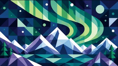 a flowing aurora over snowy peaks, wide sweeping composition, no people, no text