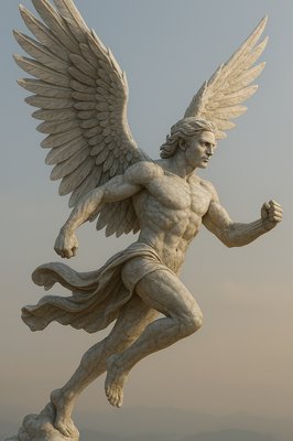 a statue of a man with wings on top of a building