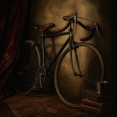 bicyle resting against a wall — Classic Pet Portrait Art Style