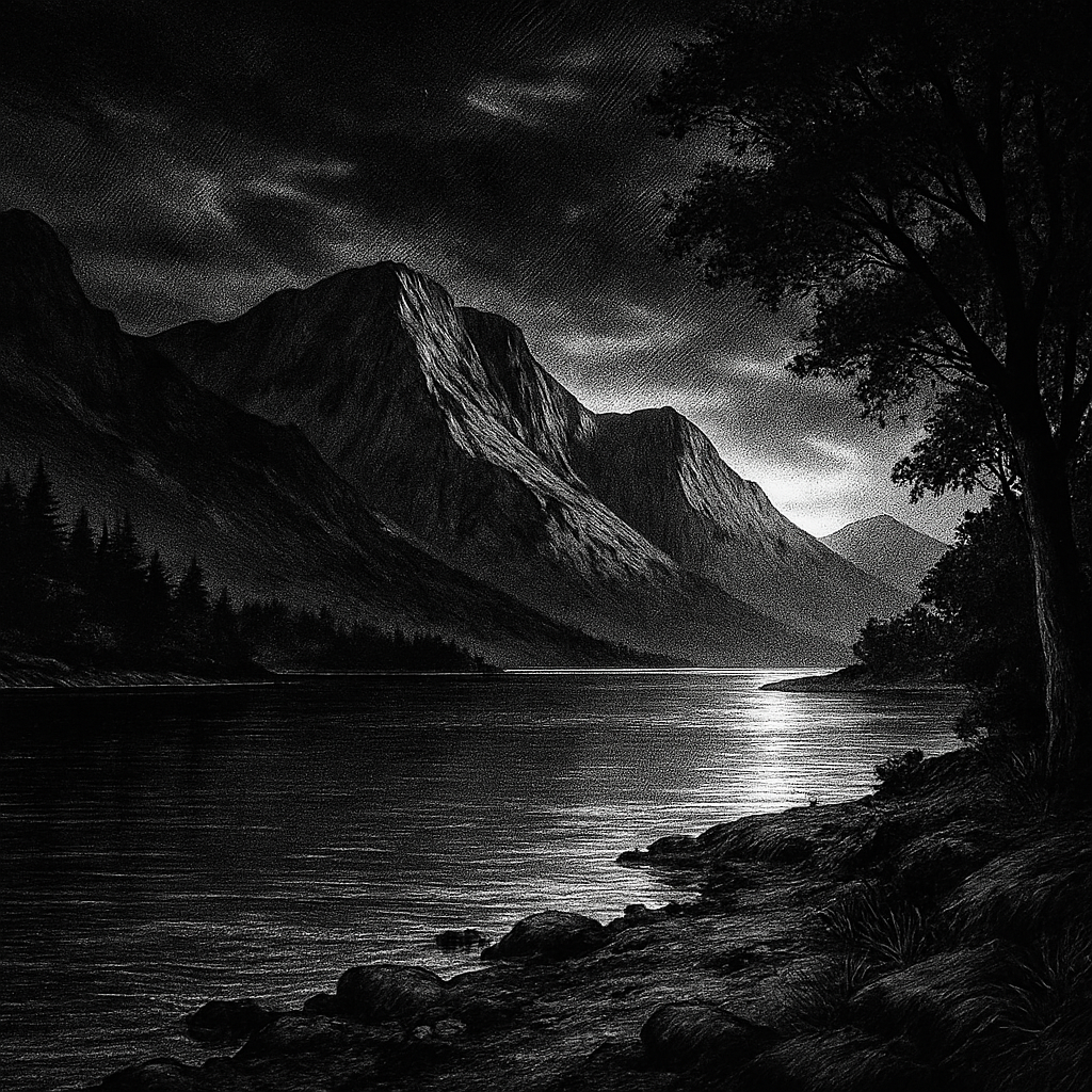 serene landscape with mountains and water