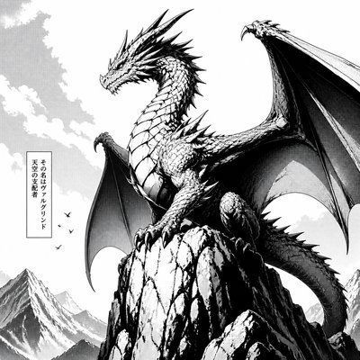 a majestic dragon perched on a rocky crag, wings half spread