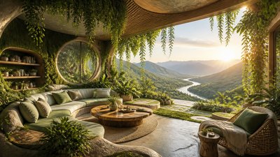 a vast valley with a river winding toward distant mountains at sunrise, no people, no text