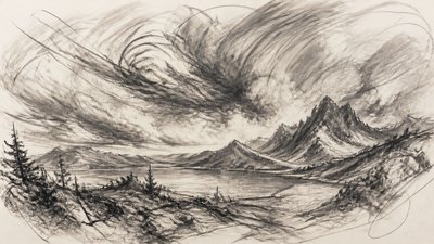 sweeping panoramic landscape with a dramatic sky