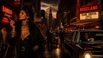bustling city street panorama at dusk