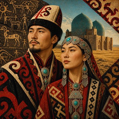 portrait of two people together — Kazakh Art Style