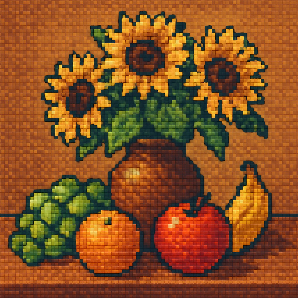 still life arrangement of fruits and flowers