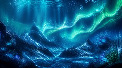 a flowing aurora over snowy peaks, wide sweeping composition, no people, no text
