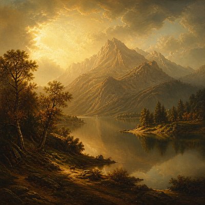 serene landscape with mountains and water